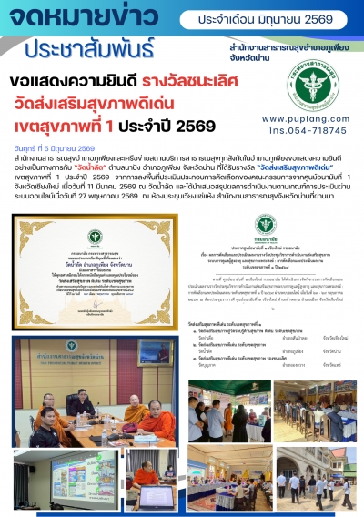แสดงความยินดีกับวัดส่งเสริมสุขภาพดีเด่น ระดับเขตสุขภาพที่ 1 ปี 2569